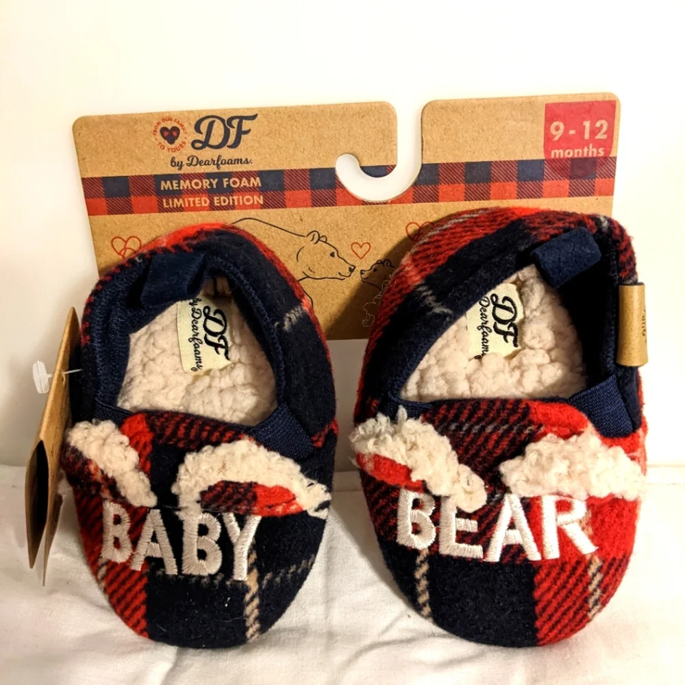 Brand New Dearfoams BABY BEAR Memory Foam Plaid Slippers Size 9-12 Months